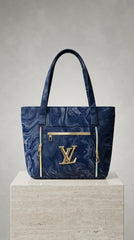Elegant Navy Blue Marble Tote Bag for Women
