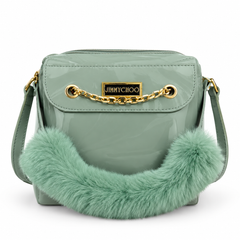 Sage Green Luxury Chain Shoulder Bag with Faux Fur Detail