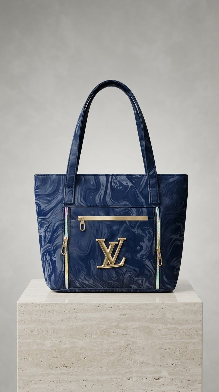 Elegant Navy Blue Marble Tote Bag for Women