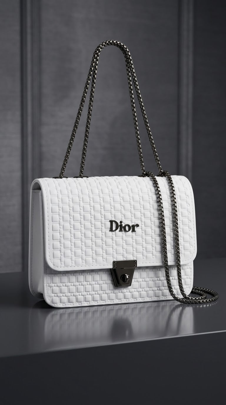 White Quilted Chain Shoulder Bag – Elegant Women’s Handbag