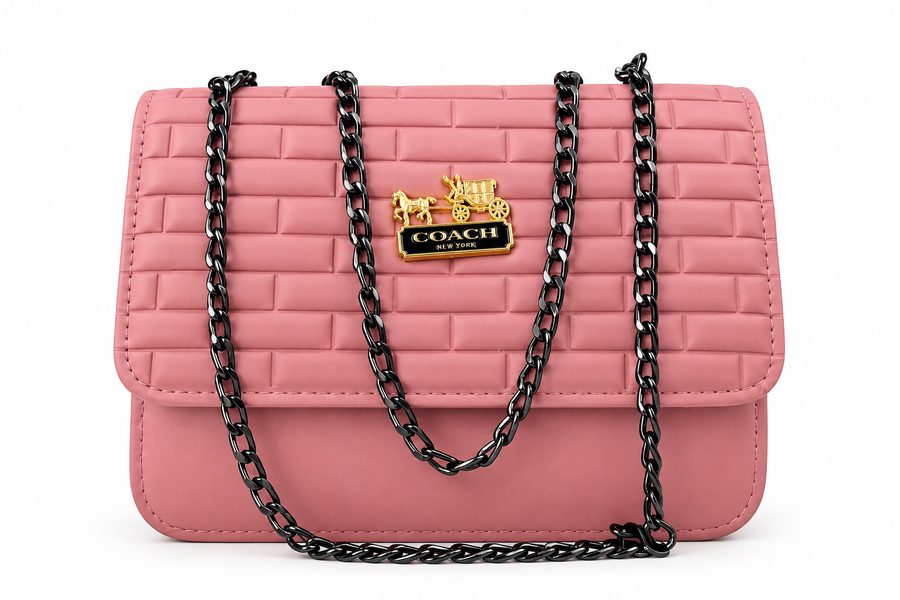 Dusty Pink Quilted Shoulder Bag with Black Chain Strap