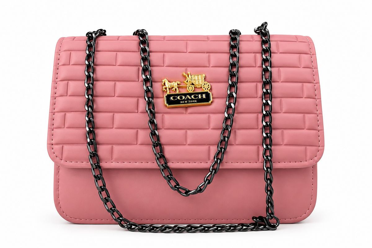 Dusty Pink Quilted Shoulder Bag with Black Chain Strap