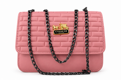 Dusty Pink Quilted Shoulder Bag with Black Chain Strap