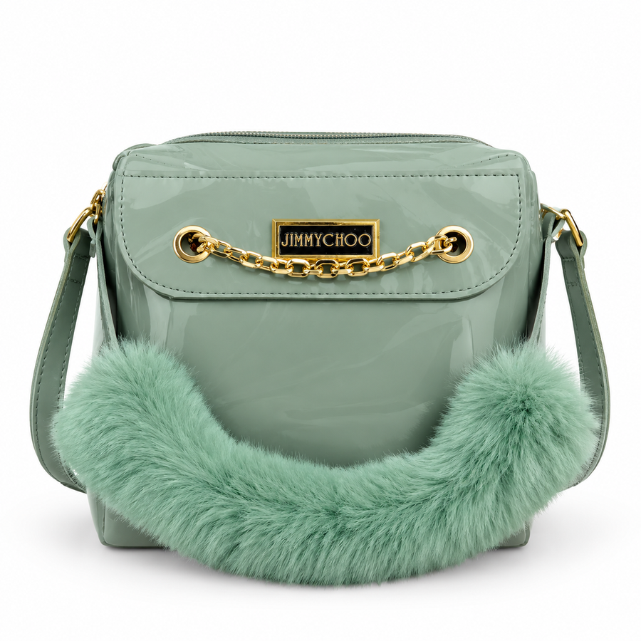 Sage Green Luxury Chain Shoulder Bag with Faux Fur Detail