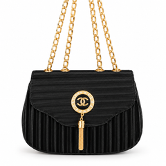 Black Quilted Shoulder Bag with Gold Chain Strap